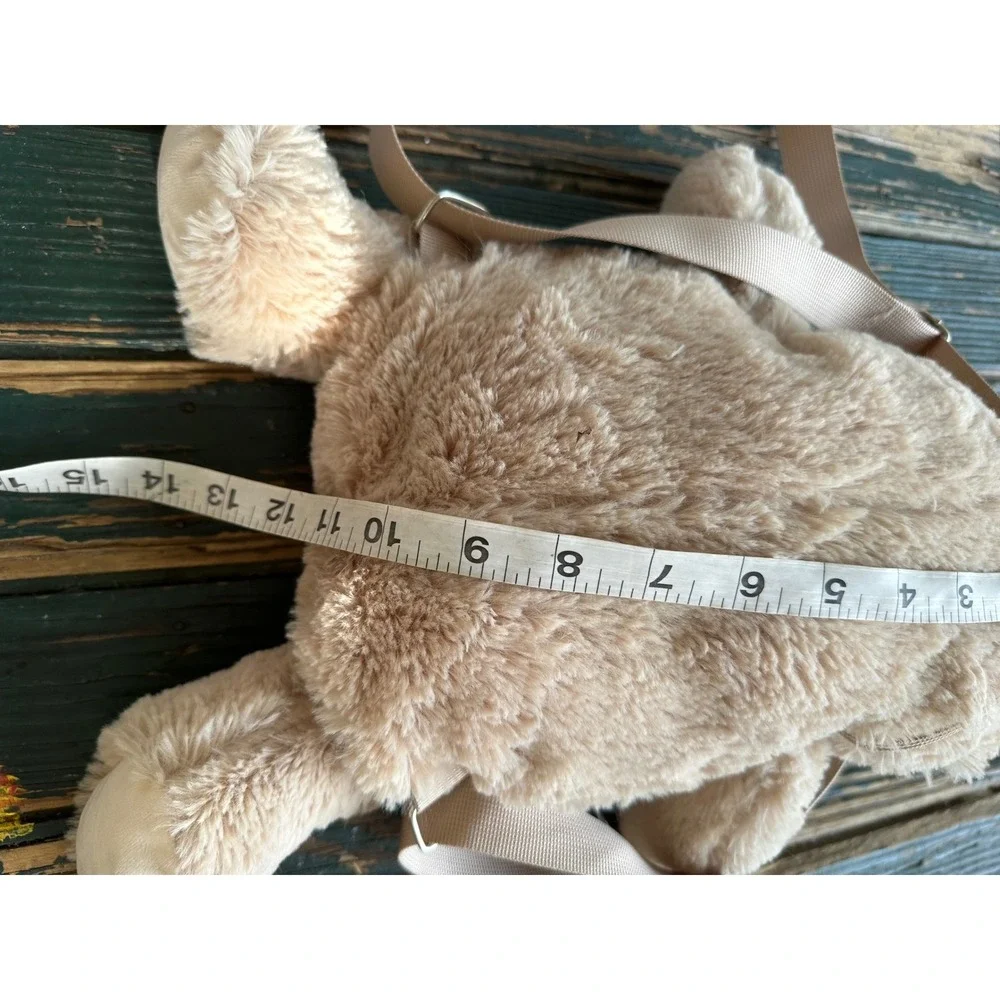 Plush Teddy Bear Backpack Tan Faux Fur Adjustable Straps‎ Soft Toy Bag
